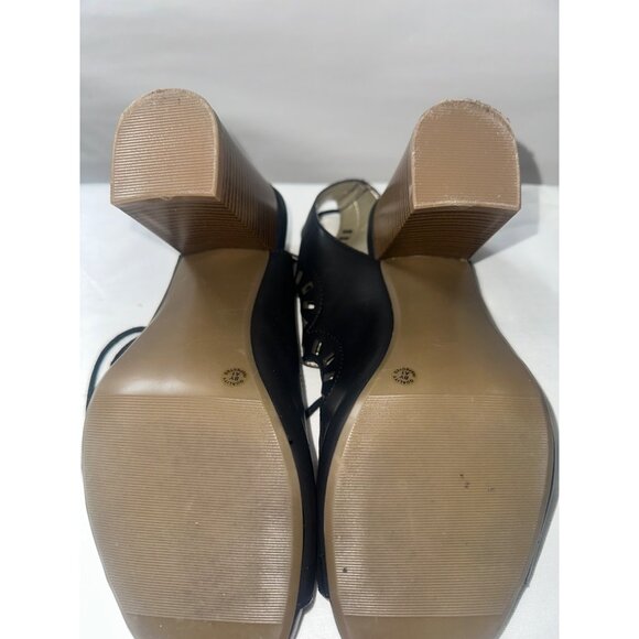 Ana Ravi Black Cutout Lace-Up Heeled Sandals With Peep Toe & Block Heel Size 8M - Picture 5 of 7